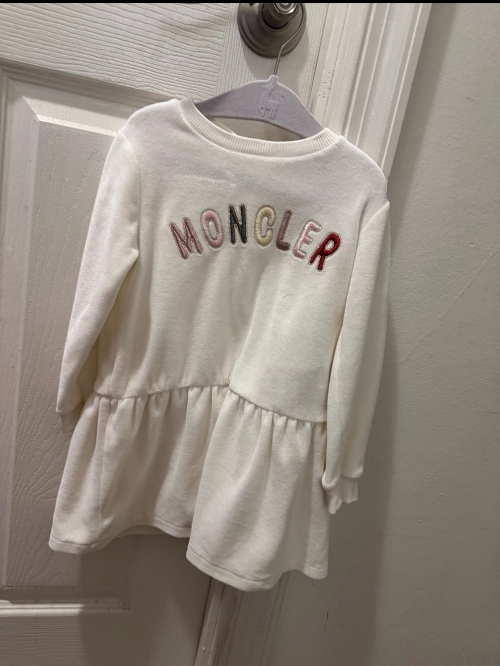 Moncler White Girls' Pullover Dress with Multicolor Logo